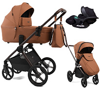 Детская коляска Peppy Monaco Thermo 3 в 1 с автокреслом Verona Black Biscuit (бисквит), рама серо-коричневая