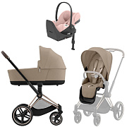 Коляска Cybex Priam IV Rosegold complete Cloud T Peach Pink Plus Base T 3 в 1 Cozy Beige