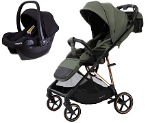Прогулочная коляска Peppy Amici с автокреслом Rise Black Green рама Gold