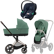 Коляска 3 в 1 Cybex Priam IV Rosegold complete и автокресло Aton S2 i-Size Ocean Blue Leaf Green