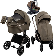 Детская коляска AmaroBaby Genius 4 в 1 с автокреслом Rant Miro Moca и базой коричневый