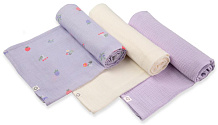 Пелёнки муслиновые Buba Kids, 3 шт, 75х75 см BKMUSSW45 Таежные ягоды/ сирень/ сливочный