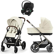 Коляска Cybex Balios S Lux TPE complete Aton B2 Volcano Black 3 в 1 Seashell Beige с дождевиками