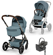 Коляска Cybex Balios S Lux Fold Cot TPE Cloud T Mirage Grey Base T 4 в 1 Stormy Blue с дождевиками