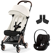 Коляска Cybex Coya Rosegold Frame Cloud G i-Size Magic Black 2 в 1 Off White с дождевиком и бампером