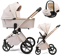Детская коляска Peppy Monaco Plus 3 в 1 с автокреслом Verona Beige Beige (бежевый), рама беж, шлифованный алюминий