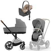 Коляска Cybex Priam IV Chrome Brown complete Cloud T Cozy Beige Plus Base T 3 в 1 Mirage Grey