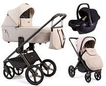 Детская коляска Peppy Monaco Thermo 3 в 1 с автокреслом Rise Black Beige (молочный), рама серо-коричневая