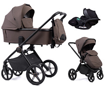 Детская коляска Peppy Monaco 3 в 1 с автокреслом Verona Black Brownie коричневый, рама черная