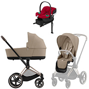 Коляска Cybex Priam IV Rosegold complete Aton B2 Dynamic Red Base One 3 в 1 Cozy Beige