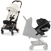 Коляска Cybex Coya Rosegold Frame Cloud T i-Size Sepia Black Off White с дождевиком и бампером