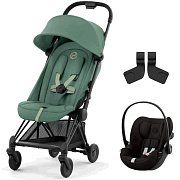 Коляска Cybex Coya Matt Black Frame Cloud G i-Size Magic Black Leaf Green с дождевиком и бампером