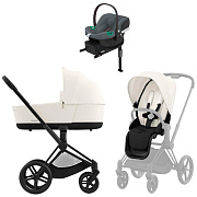 Коляска Cybex Priam IV Matt Black complete Aton B2 Steel Grey Base One 3 в 1 Off White