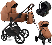 Детская коляска Peppy Monaco Thermo 3 в 1 с автокреслом Jet Black Biscuit (бисквит), рама серо-коричневая