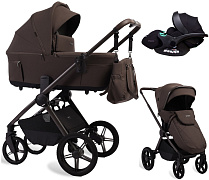 Детская коляска Peppy Soho 3 в 1 с автокреслом Verona Black Brown (коричневый), рама серо-бежевый