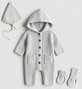 Комплект Mimibaby 3в1 с капюшоном (хлопок) стальной, 0-6 мес. (56-68 см) 56