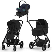 Коляска Cybex Balios S Lux BLK complete Aton S2 Ocean Blue Base One 4 в 1 Moon Black с дождевиками