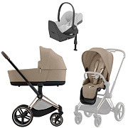 Коляска Cybex Priam IV Rosegold complete Cloud T Platinum White Plus Base T 3 в 1 Cozy Beige