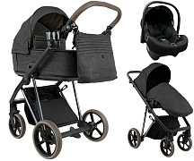 Детская коляска Roan Sol Vintage Luxury 2.0 3 в 1 с автокреслом Tutis Elo Lux EduSky Black PIX/55/D Pixel/Dark/Nickel/руч.Cappuccino