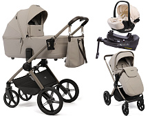 Детская коляска Peppy Monaco Thermo 4 в 1 с автокреслом Verona Beige и базой Latte (бежевый), рама бежевая