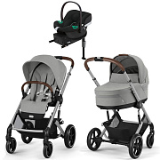 Коляска Cybex Balios S Lux SLV complete Aton B2 Volcano Black Base One 4 в 1 Stone Grey с дождевиками