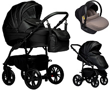 Детская коляска Indigo Indigo Special New 3 в 1 с автокреслом Avionaut Cosmo Beige Is03 черная кожа