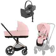 Коляска Cybex Priam IV Rosegold complete Cloud T Mirage Grey Plus Base T 3 в 1 Peach Pink