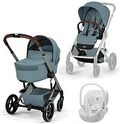 Коляска Cybex Balios S Lux Fold Cot TPE Cloud T Urban Mobility White 3 в 1 Stormy Blue с дождевиками