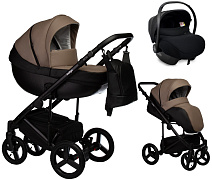 Детская коляска Indigo Tour Eco 3 в 1 с автокреслом Avionaut Cosmo Te04 черная кожа+т.бежевая кожа