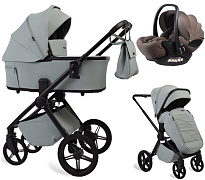 Детская коляска Peppy Monaco Plus 3 в 1 с автокреслом Verona Brown Mint (мятный), рама черная