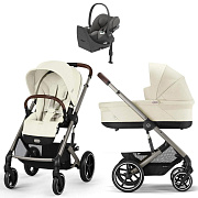 Коляска Cybex Balios S Lux TPE complete Cloud T Mirage Grey Base T 4 в 1 Seashell Beige с дождевиками