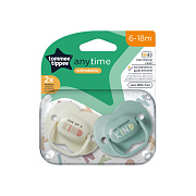 Соска-пустышка силиконовая Tommee Tippee Anytime, 6-18 мес., 2 шт. TT0417-VERDE/ALBASTR бежевый/зеленый