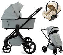 Детская коляска Peppy Monaco Plus 3 в 1 с автокреслом Jet Beige Mint (мятный), рама черная