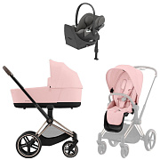 Коляска Cybex Priam IV Rosegold complete Cloud T Mirage Grey Base T 3 в 1 Peach Pink