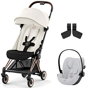 Коляска Cybex Coya Rosegold Frame Cloud G i-Size Fog Grey Off White с дождевиком и бампером