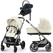 Коляска Cybex Balios S Lux TPE complete Aton B2 Bay Blue Base One 4 в 1 Seashell Beige с дождевиками