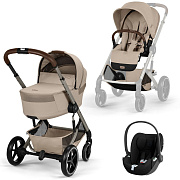 Коляска Cybex Balios S Lux Fold Cot TPE Cloud T Sepia Black 3 в 1 Almond Beige с дождевиками