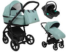 Детская коляска Roan Esso 2025 Кожа 3 в 1 с автокреслом Pituso Santiso Pro ESSK/214/1 Misti Mint/Grey/руч.Черный