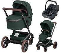 Детская коляска Maxi-Cosi Fame 3 в 1 с автокреслом CabrioFix Essential graphite Twillic Green/зеленый