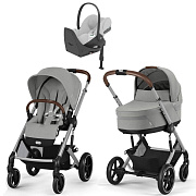 Коляска Cybex Balios S Lux SLV complete Cloud T Platinum White Plus Base T 4 в 1 Stone Grey с дождевиками