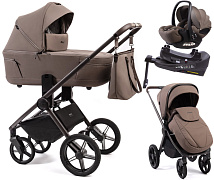 Детская коляска Peppy Monaco Thermo 4 в 1 с автокреслом Verona Brown и базой Mocca (кофе), рама серо-коричневая