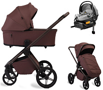 Детская коляска Peppy Monaco Plus 4 в 1 с автокреслом Welldon Crown 2 Grey и базой Burgundy (винный), рама коричневая