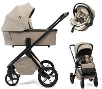Детская коляска Peppy Monaco Plus 3 в 1 с автокреслом Welldon Crown 2 Beige Sandstone (песочный), рама черная