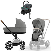Коляска Cybex Priam IV Chrome Brown complete Aton B2 Steel Grey Base One 3 в 1 Mirage Grey
