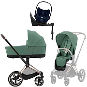 Коляска Cybex Priam IV Rosegold complete Cloud T Rebellious Luxury Denim Blue Base T 4 в 1 Leaf Green