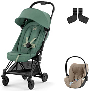 Коляска Cybex Coya Matt Black Frame Cloud T i-Size Cozy Beige Plus Leaf Green с дождевиком и бампером