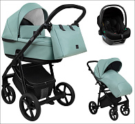 Детская коляска Roan Esso 2025 Кожа 3 в 1 с автокреслом Tutis Elo Lux Black ESSK/214/1 Misti Mint/Grey/руч.Черный