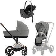 Коляска Cybex Priam IV Rosegold complete Cloud T Sepia Black Base T 3 в 1 Mirage Grey