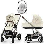 Коляска Cybex Balios S Lux TPE complete Cloud T Platinum White Plus 3 в 1 Seashell Beige с дождевиками