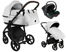 Детская коляска Roan Esso 2025 Кожа 3 в 1 с автокреслом Pituso Santiso Pro ESSK/215/1  White/Black/руч.Тем.коричневый